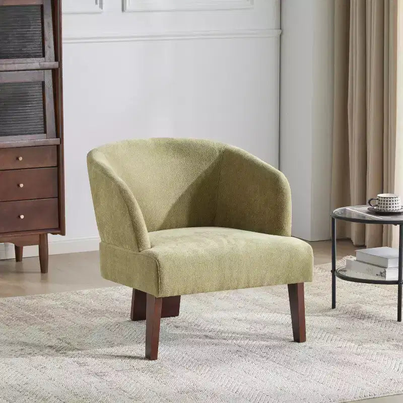 Fauteuil d'appoint moderne avec dossier rond et pieds en bois, revêtement en tissu doux, pour salon ou bureau