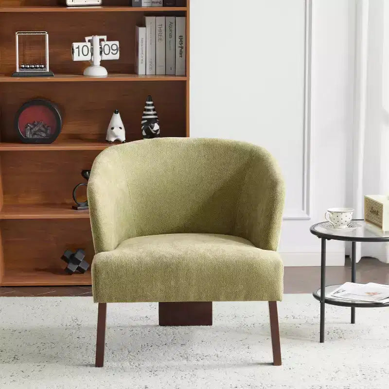 Fauteuil d'appoint moderne avec dossier rond et pieds en bois, revêtement en tissu doux, pour salon ou bureau