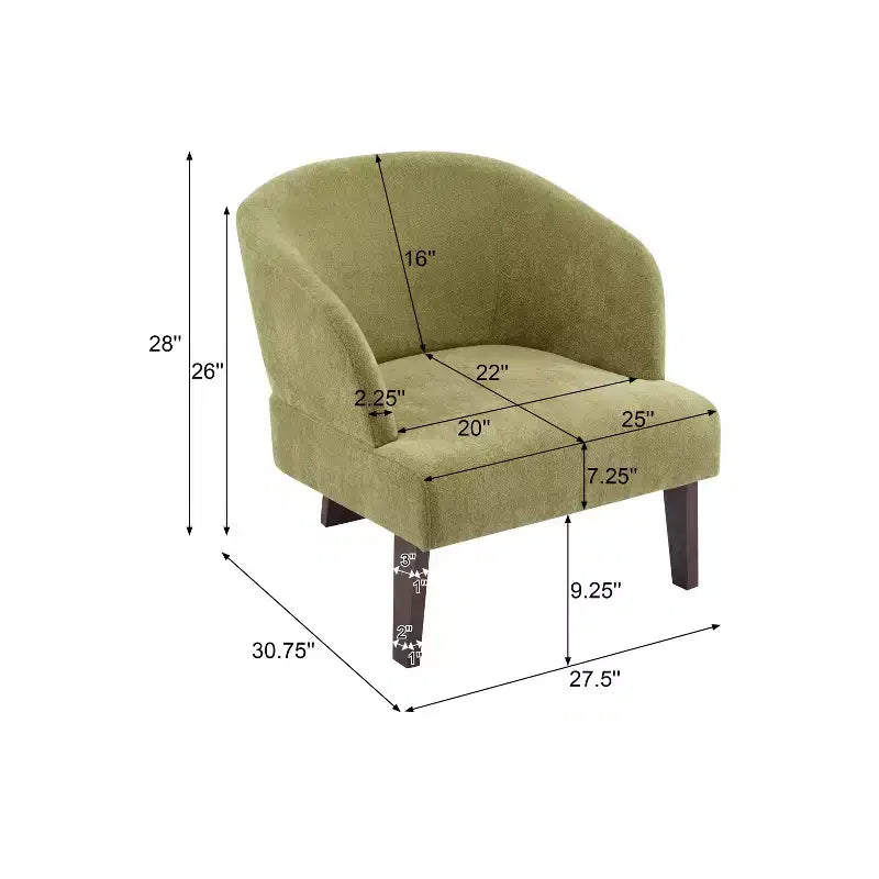 Fauteuil d'appoint moderne avec dossier rond et pieds en bois, revêtement en tissu doux, pour salon ou bureau