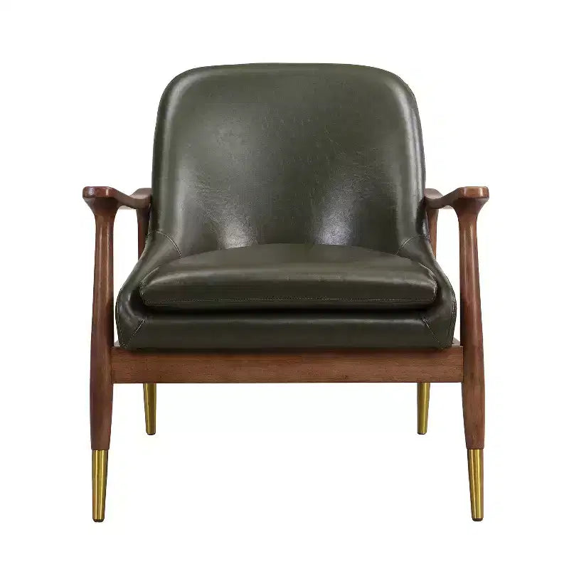 Fauteuil d'appoint style Mid-Century en similicuir de 74,2 cm avec pieds en laiton, pour salon ou bureau