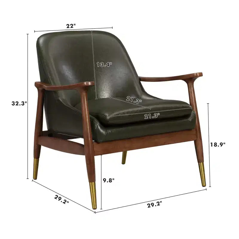 Fauteuil d'appoint style Mid-Century en similicuir de 74,2 cm avec pieds en laiton, pour salon ou bureau