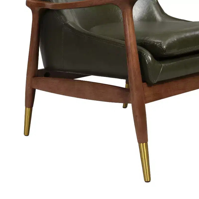 Fauteuil d'appoint style Mid-Century en similicuir de 74,2 cm avec pieds en laiton, pour salon ou bureau