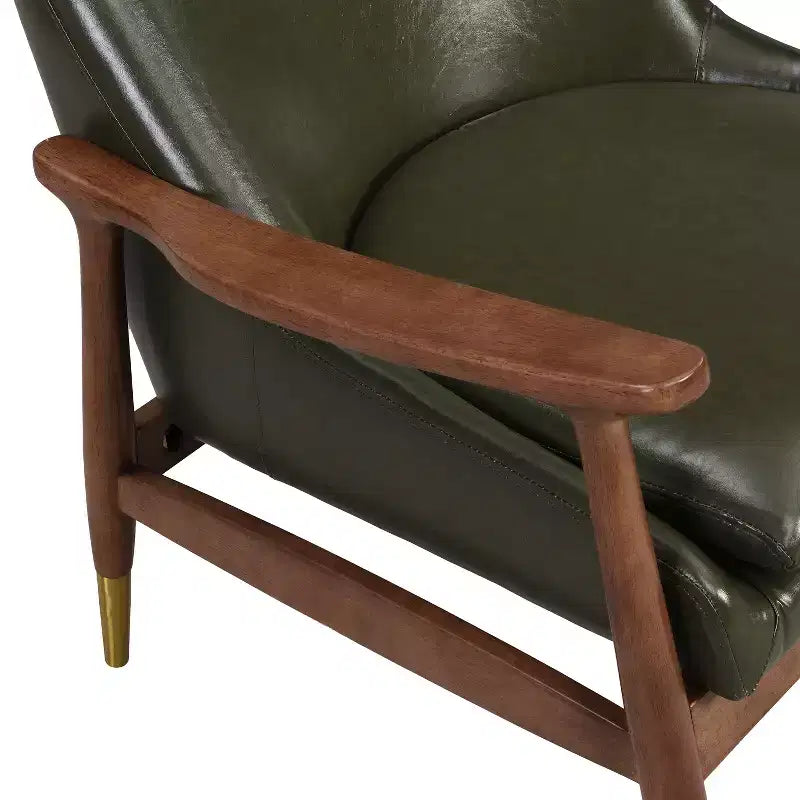 Fauteuil d'appoint style Mid-Century en similicuir de 74,2 cm avec pieds en laiton, pour salon ou bureau