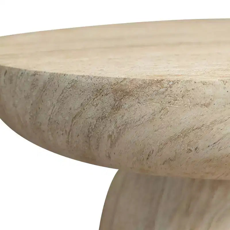 Table basse ronde en fibrestone avec piètement, table d'appoint pour usage intérieur ou extérieur, design sculpté avec patins antidérapants
