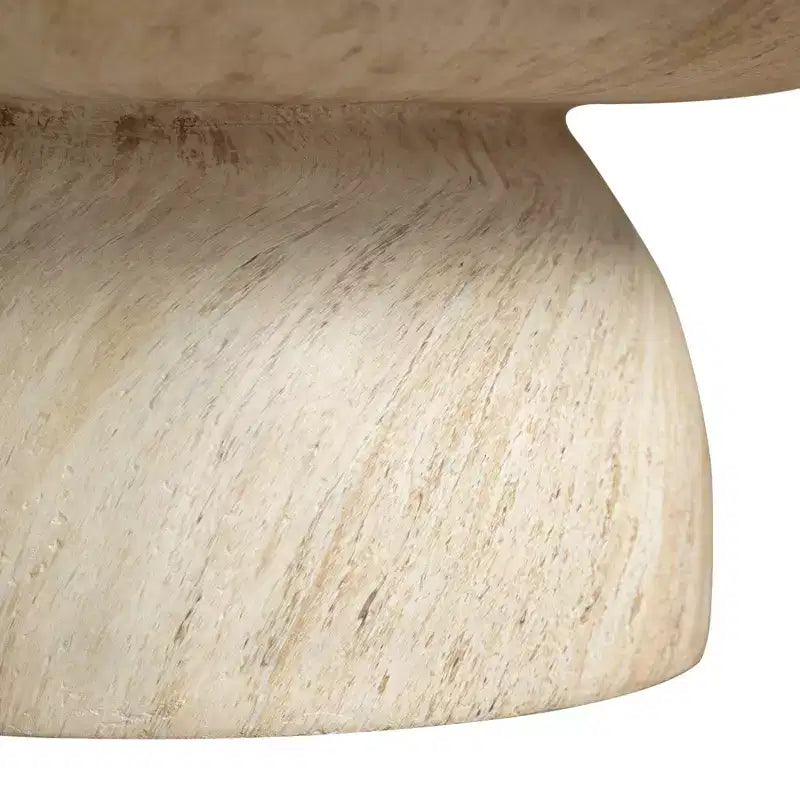 Table basse ronde en fibrestone avec piètement, table d'appoint pour usage intérieur ou extérieur, design sculpté avec patins antidérapants