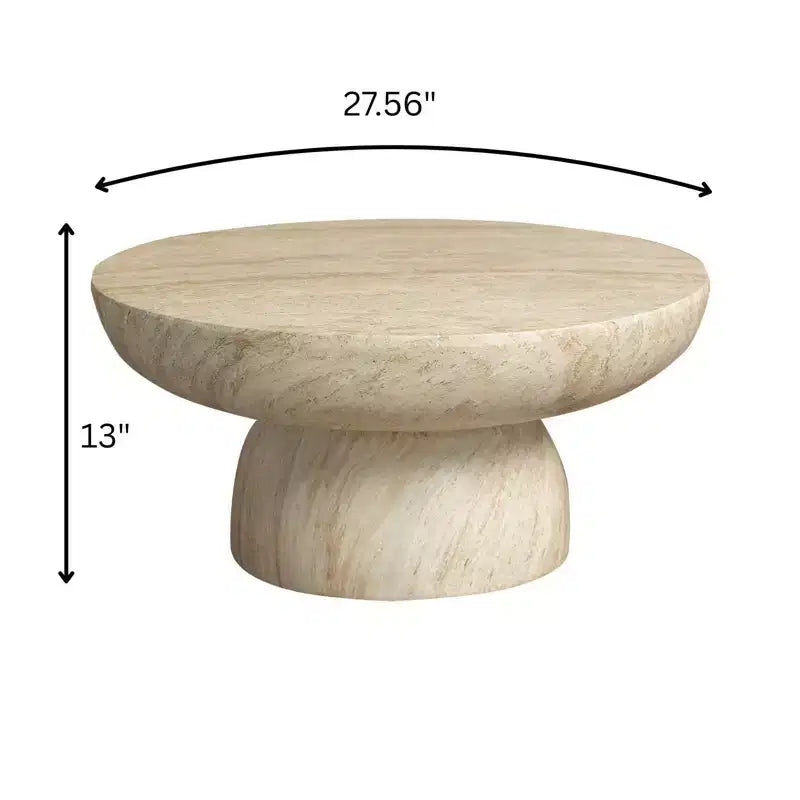 Table basse ronde en fibrestone avec piètement, table d'appoint pour usage intérieur ou extérieur, design sculpté avec patins antidérapants