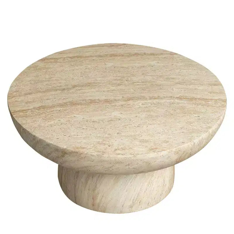 Table basse ronde en fibrestone avec piètement, table d'appoint pour usage intérieur ou extérieur, design sculpté avec patins antidérapants