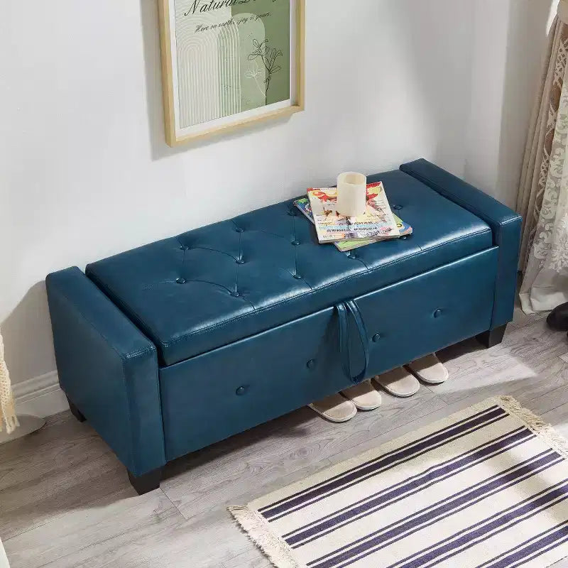 Banc de rangement moderne 48 pouces en cuir PU avec plateau à charnière, banc d'entrée avec rangement pour salon, chambre ou entrée