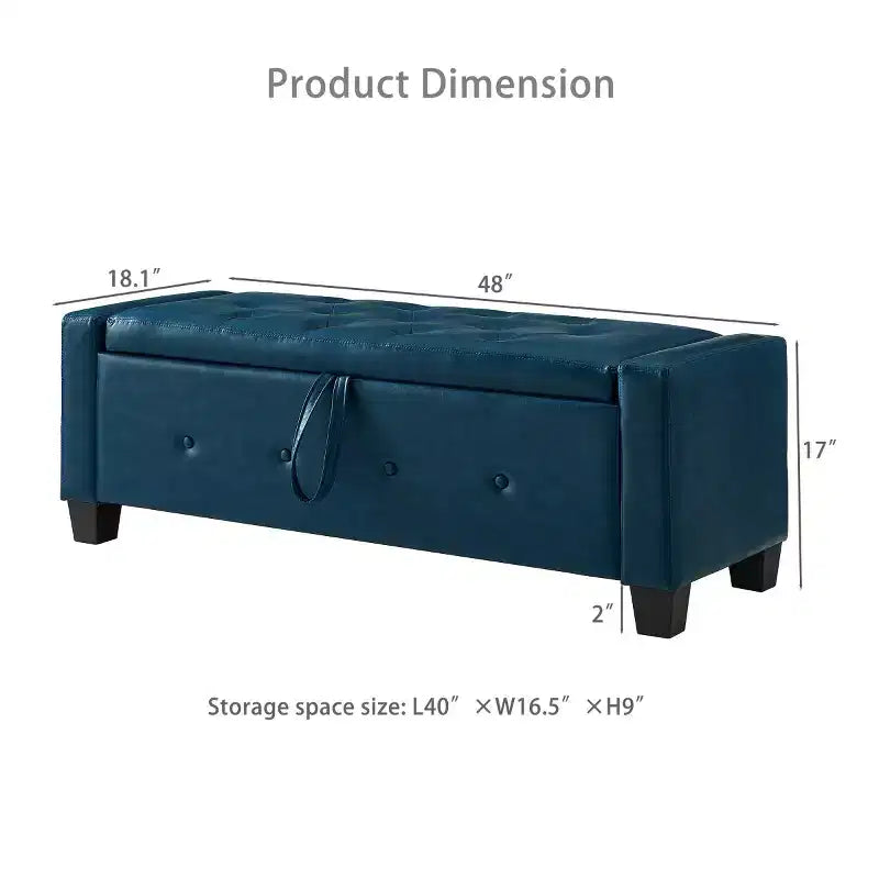 Banc de rangement moderne 48 pouces en cuir PU avec plateau à charnière, banc d'entrée avec rangement pour salon, chambre ou entrée