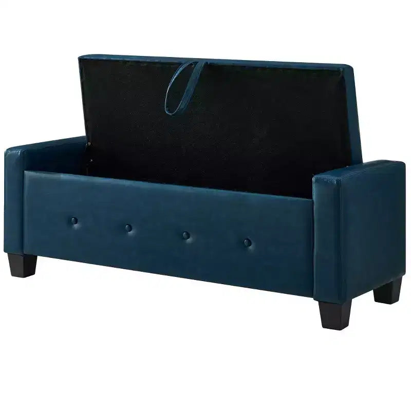 Banc de rangement moderne 48 pouces en cuir PU avec plateau à charnière, banc d'entrée avec rangement pour salon, chambre ou entrée