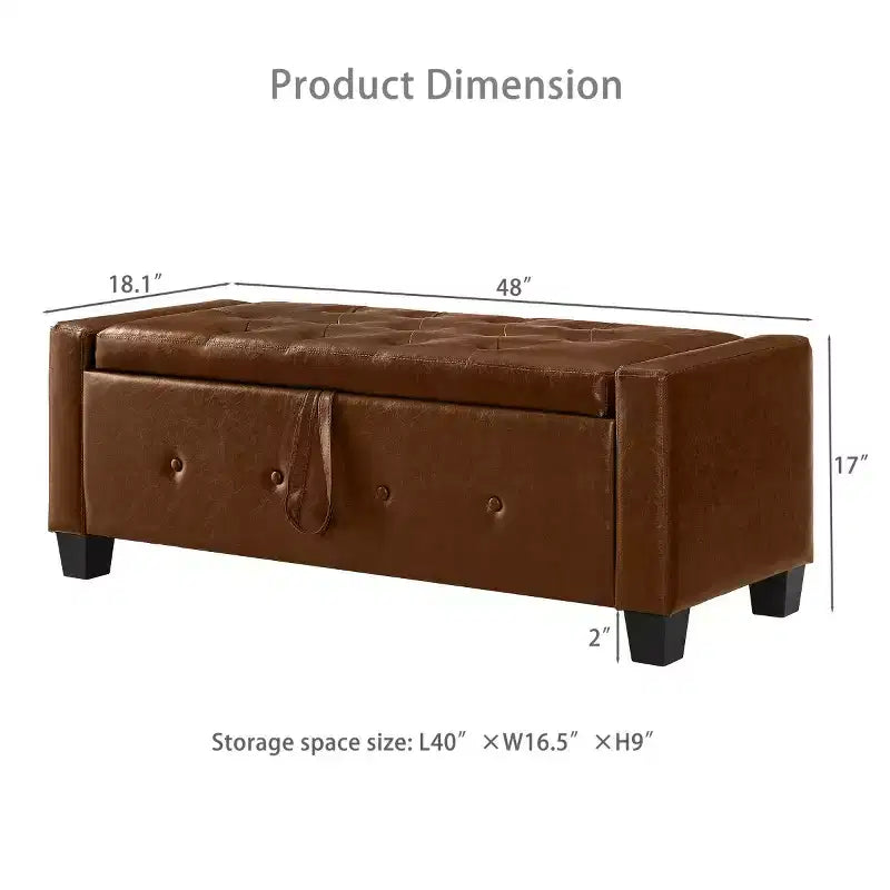 Banc de rangement moderne 48 pouces en cuir PU avec plateau à charnière, banc d'entrée avec rangement pour salon, chambre ou entrée