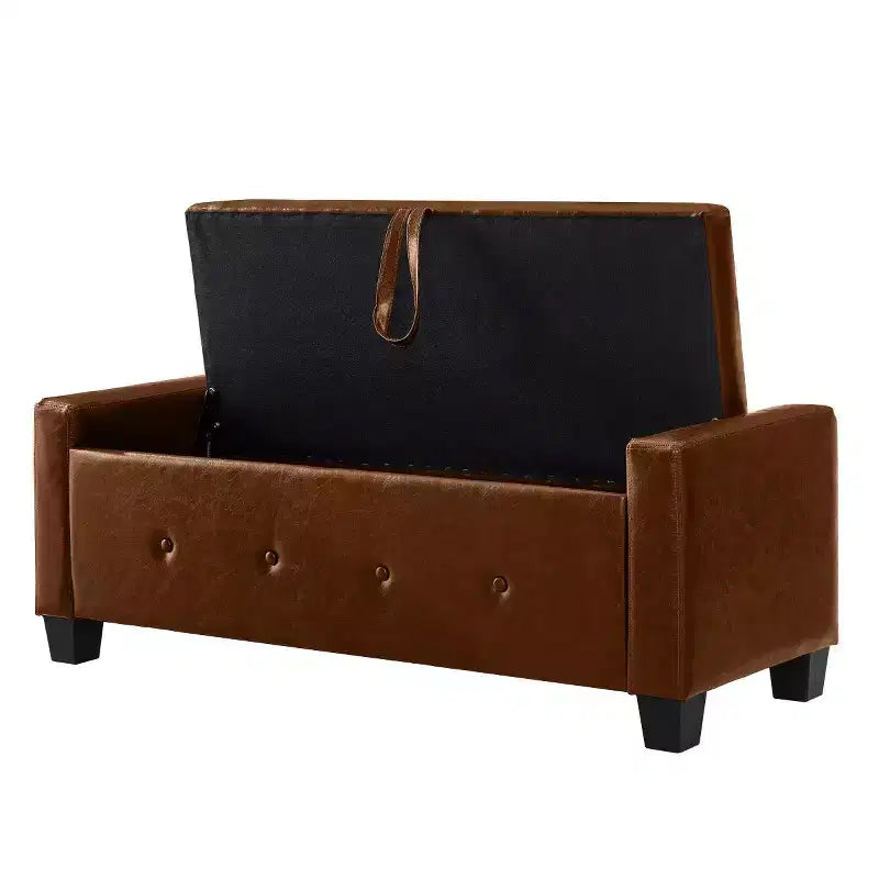 Banc de rangement moderne 48 pouces en cuir PU avec plateau à charnière, banc d'entrée avec rangement pour salon, chambre ou entrée