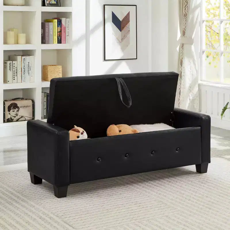 Banc de rangement moderne 48 pouces en cuir PU avec plateau à charnière, banc d'entrée avec rangement pour salon, chambre ou entrée