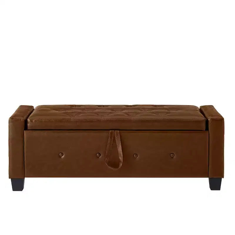Banc de rangement moderne 48 pouces en cuir PU avec plateau à charnière, banc d'entrée avec rangement pour salon, chambre ou entrée