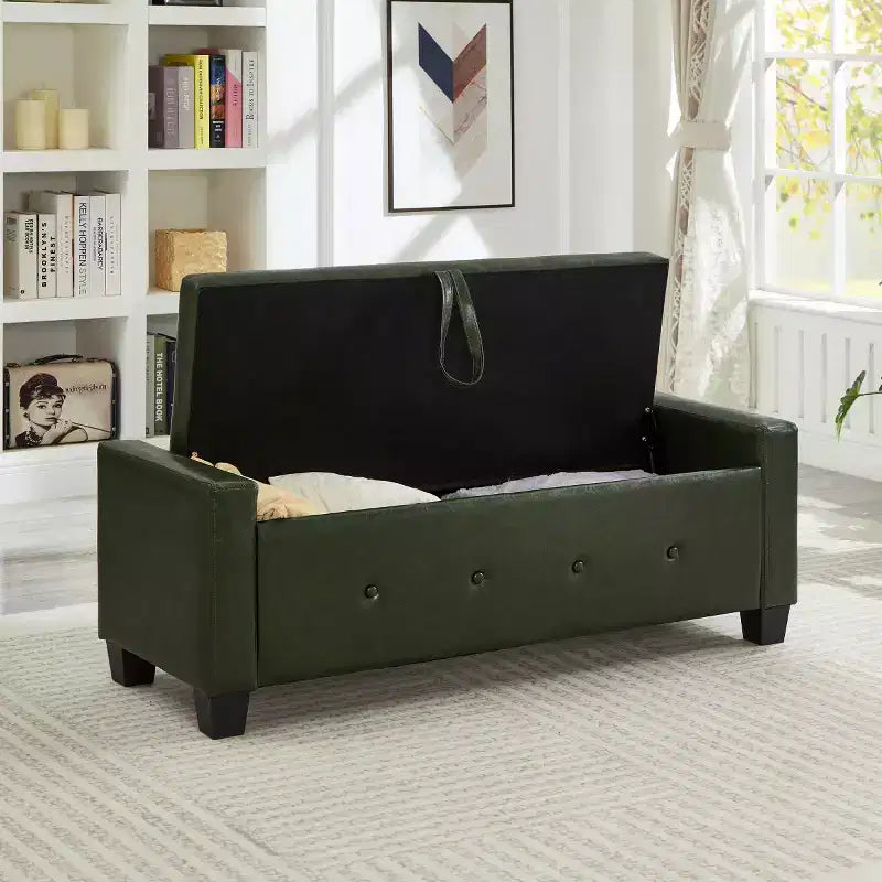 Banc de rangement moderne 48 pouces en cuir PU avec plateau à charnière, banc d'entrée avec rangement pour salon, chambre ou entrée
