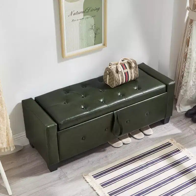 Banc de rangement moderne 48 pouces en cuir PU avec plateau à charnière, banc d'entrée avec rangement pour salon, chambre ou entrée