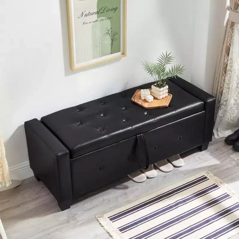 Banc de rangement moderne 48 pouces en cuir PU avec plateau à charnière, banc d'entrée avec rangement pour salon, chambre ou entrée
