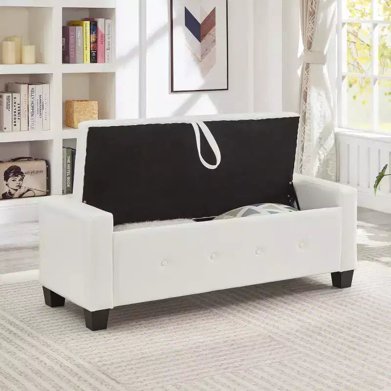 Banc de rangement moderne 48 pouces en cuir PU avec plateau à charnière, banc d'entrée avec rangement pour salon, chambre ou entrée