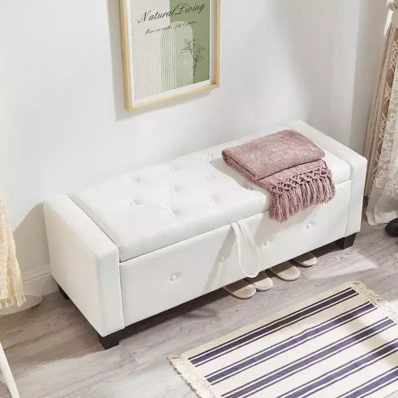 Banc de rangement moderne 48 pouces en cuir PU avec plateau à charnière, banc d'entrée avec rangement pour salon, chambre ou entrée