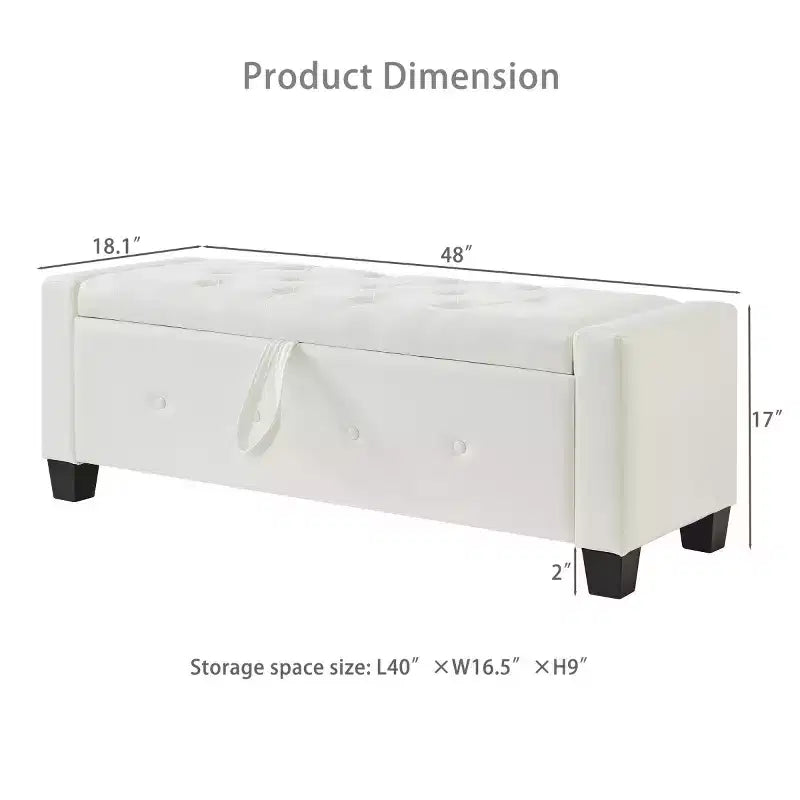 Banc de rangement moderne 48 pouces en cuir PU avec plateau à charnière, banc d'entrée avec rangement pour salon, chambre ou entrée
