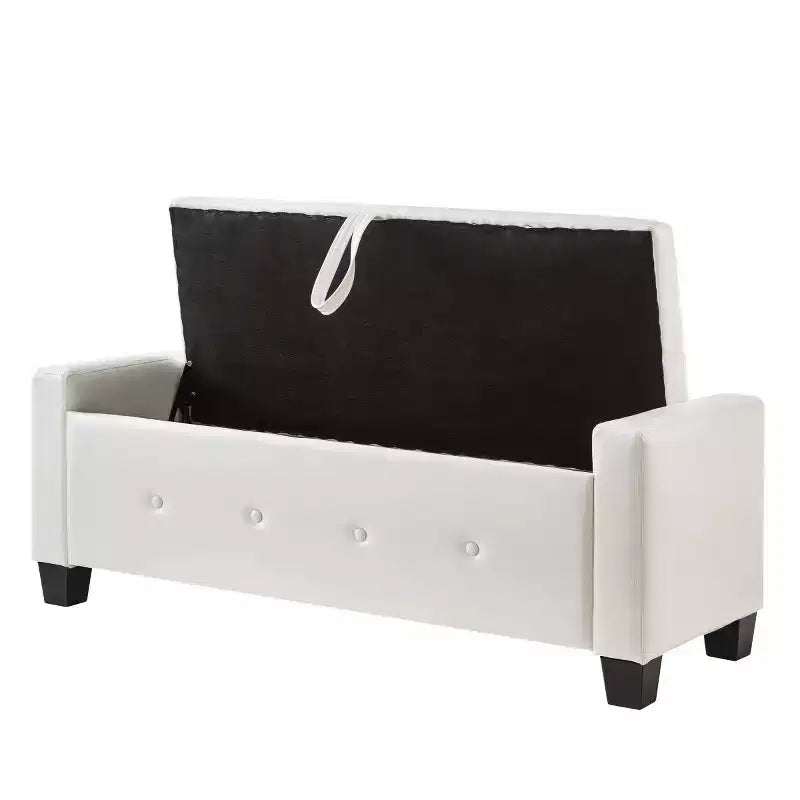 Banc de rangement moderne 48 pouces en cuir PU avec plateau à charnière, banc d'entrée avec rangement pour salon, chambre ou entrée