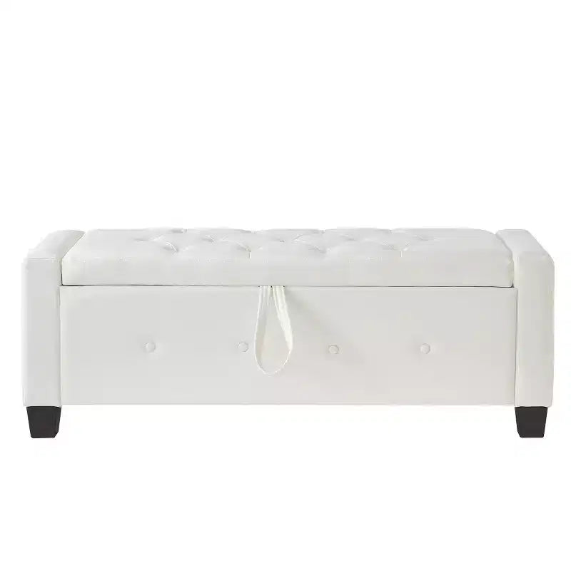 Banc de rangement moderne 48 pouces en cuir PU avec plateau à charnière, banc d'entrée avec rangement pour salon, chambre ou entrée