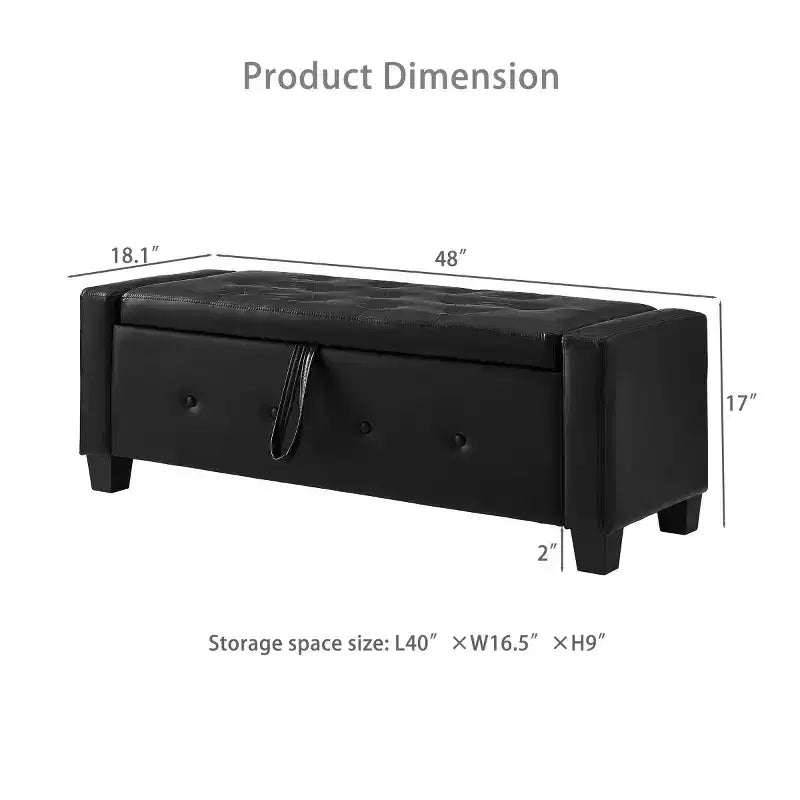 Banc de rangement moderne 48 pouces en cuir PU avec plateau à charnière, banc d'entrée avec rangement pour salon, chambre ou entrée