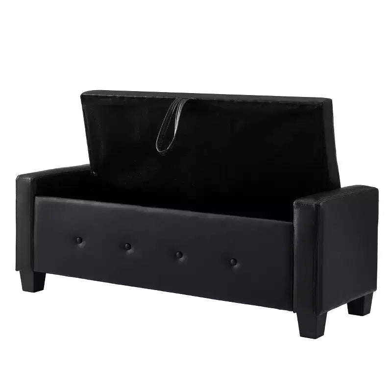 Banc de rangement moderne 48 pouces en cuir PU avec plateau à charnière, banc d'entrée avec rangement pour salon, chambre ou entrée