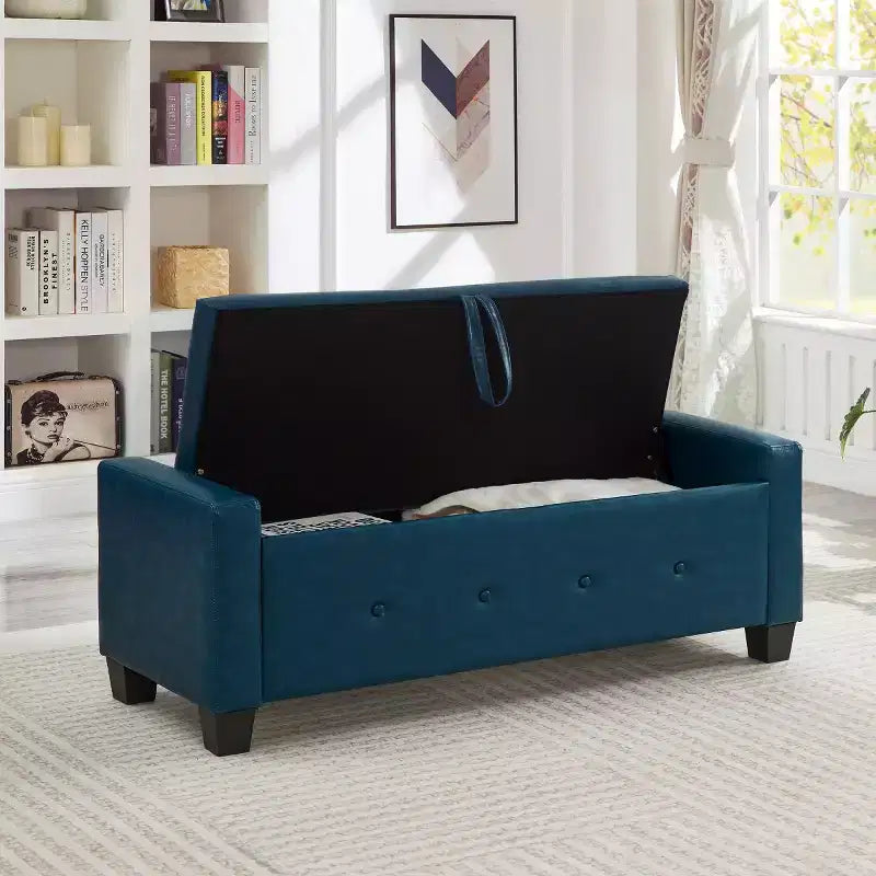 Banc de rangement moderne 48 pouces en cuir PU avec plateau à charnière, banc d'entrée avec rangement pour salon, chambre ou entrée