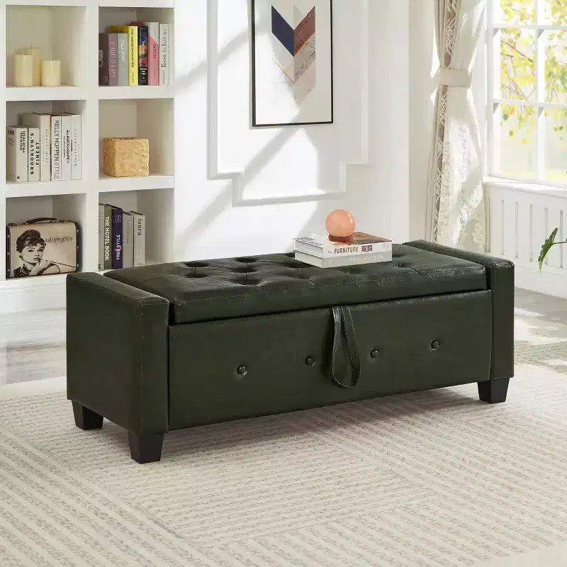 Banc de rangement moderne 48 pouces en cuir PU avec plateau à charnière, banc d'entrée avec rangement pour salon, chambre ou entrée