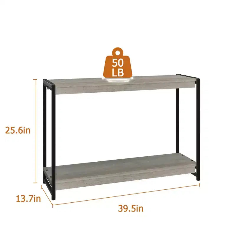 Console de ferme 40 po avec 2 tablettes, table de canapé et d'entrée à lattes grises