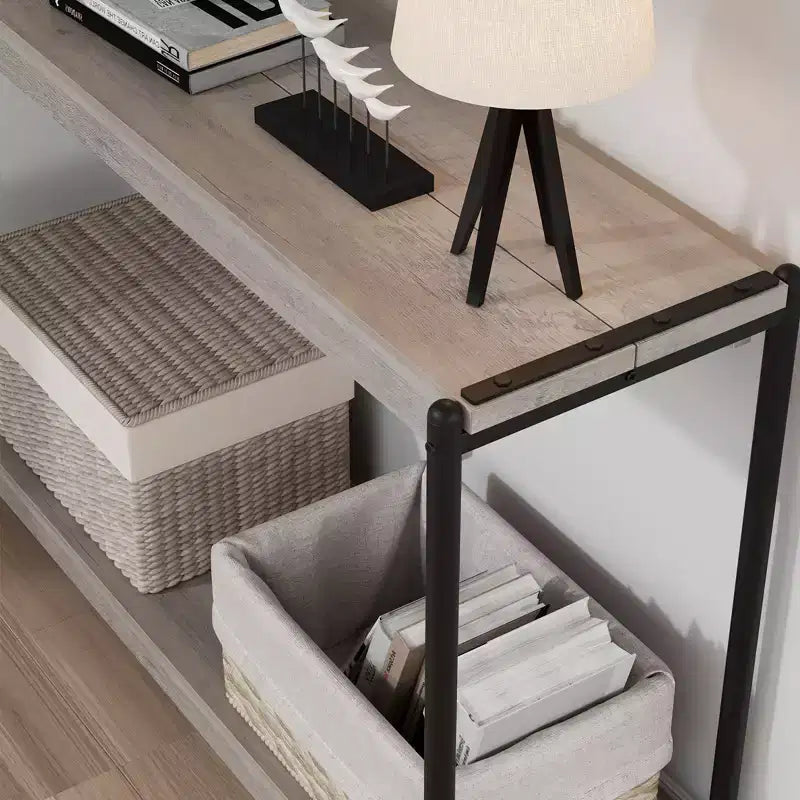 Console de ferme 40 po avec 2 tablettes, table de canapé et d'entrée à lattes grises
