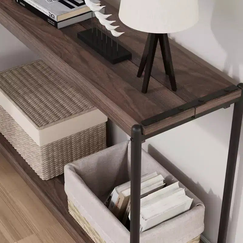 Console de ferme 40 po avec 2 tablettes, table de canapé et d'entrée à lattes grises
