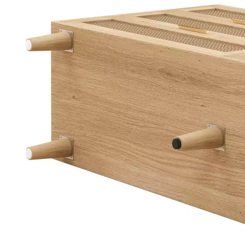 Meuble de rangement 6 tiroirs en rotin de 150 cm de long avec glissières de tiroir blanches, adapté aux chambres à coucher, espace de rangement inclus, couleur naturelle