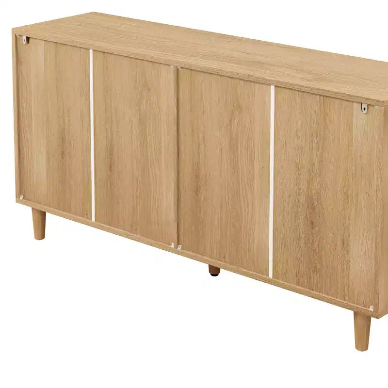 Meuble de rangement 6 tiroirs en rotin de 150 cm de long avec glissières de tiroir blanches, adapté aux chambres à coucher, espace de rangement inclus, couleur naturelle