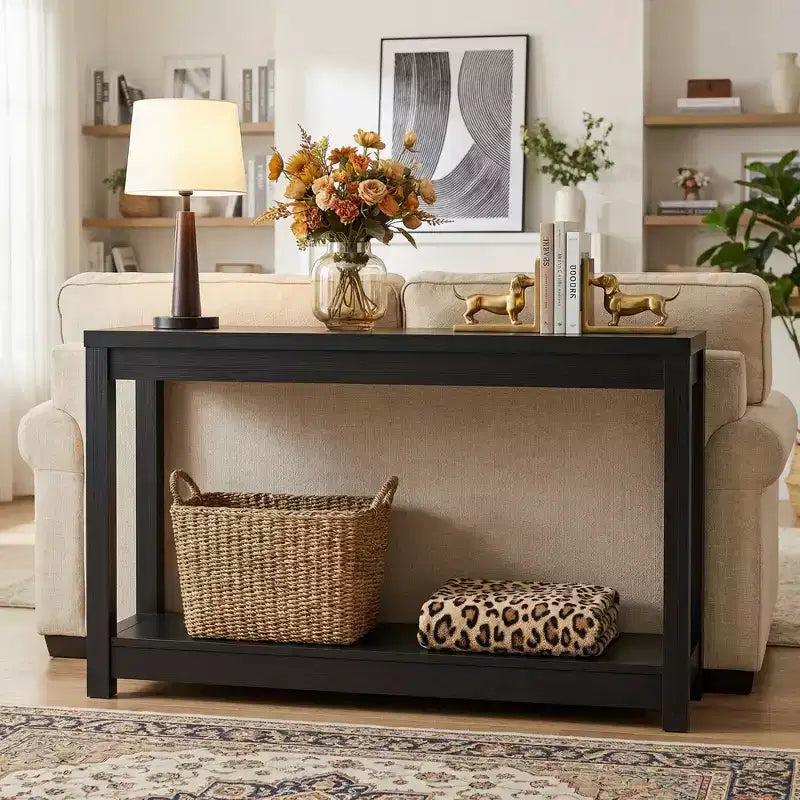 Console 47 pouces avec étagère de rangement, Table d'entrée étroite derrière le canapé