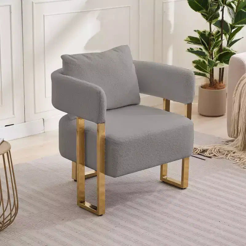 Lot de 2 chaises d'appoint modernes avec revêtement en tissu polaire Teddy et pieds en métal doré