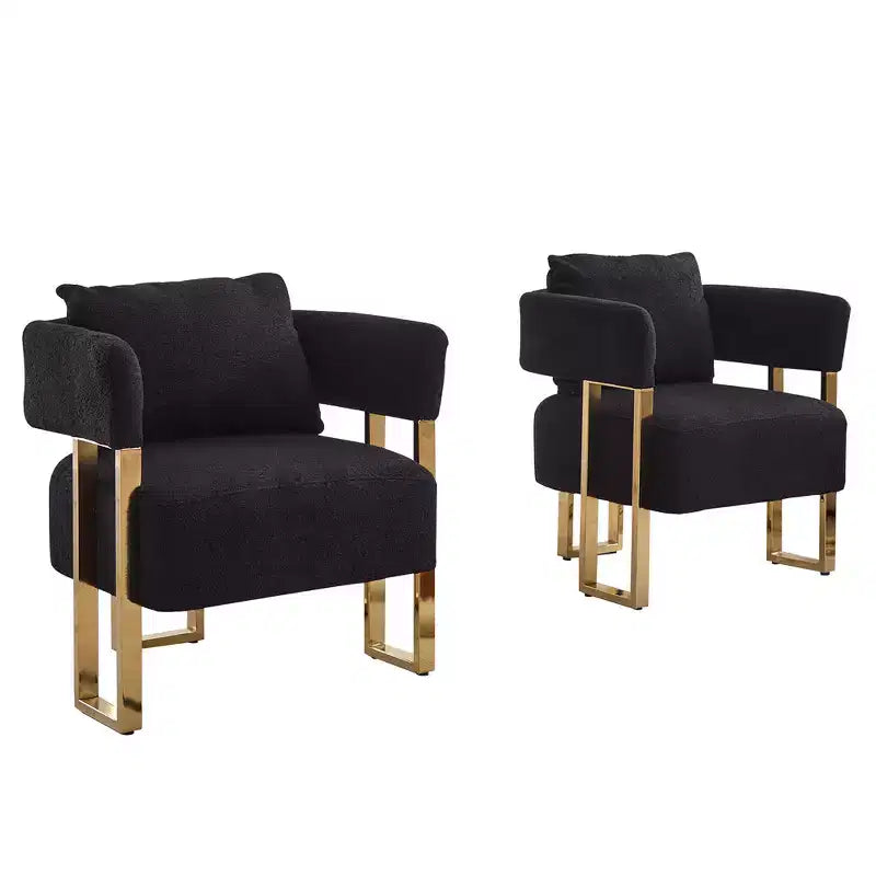 Lot de 2 chaises d'appoint modernes avec revêtement en tissu polaire Teddy et pieds en métal doré