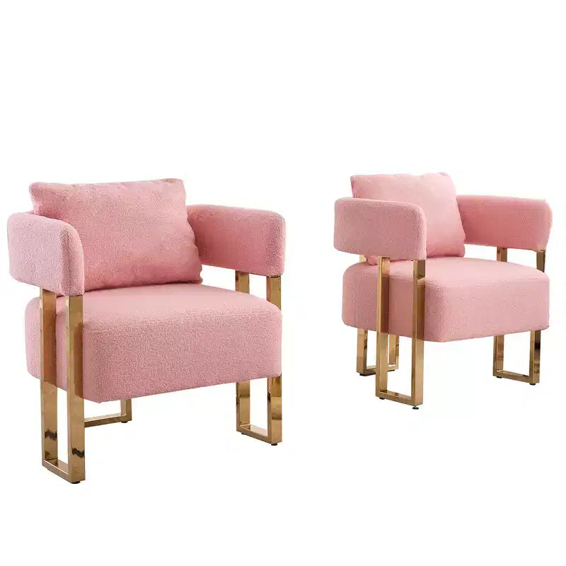 Lot de 2 chaises d'appoint modernes avec revêtement en tissu polaire Teddy et pieds en métal doré