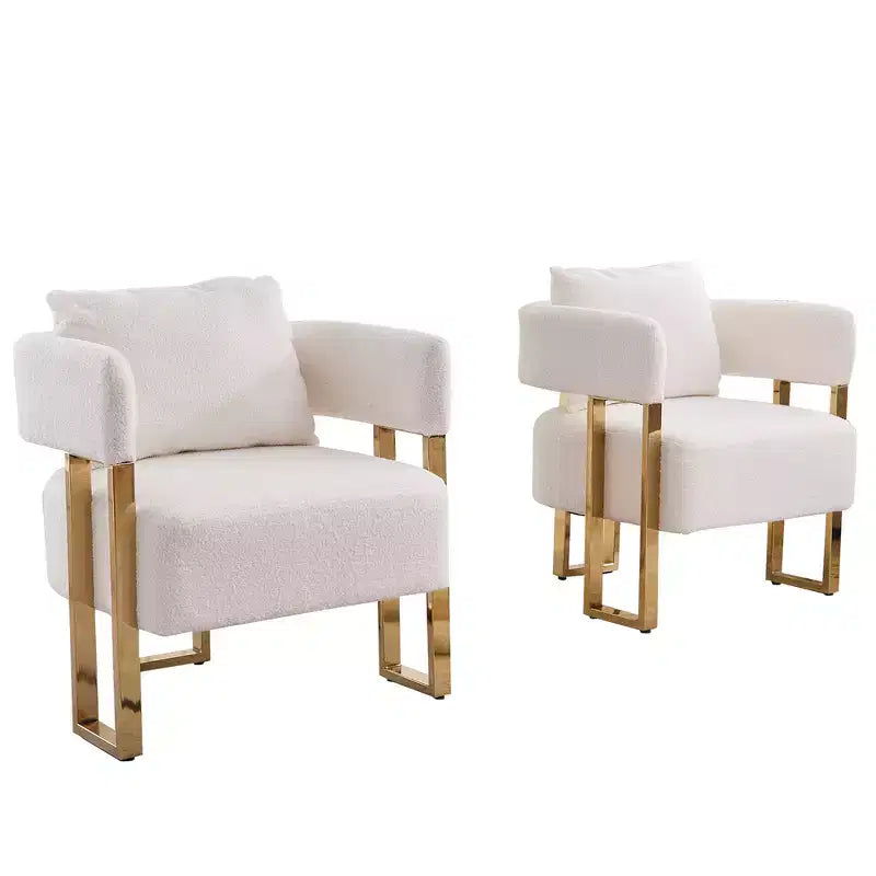Lot de 2 chaises d'appoint modernes avec revêtement en tissu polaire Teddy et pieds en métal doré