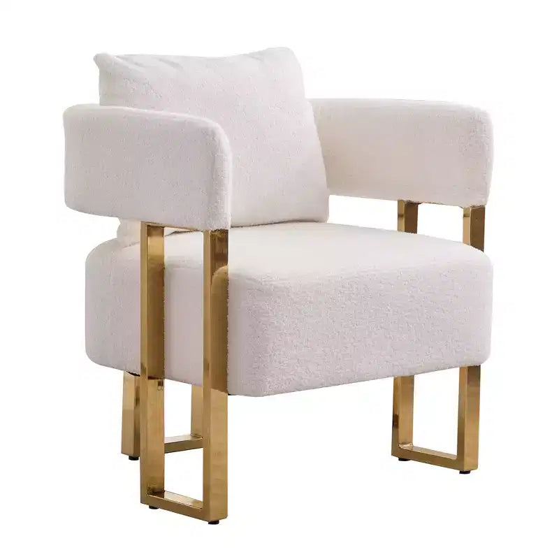 Lot de 2 chaises d'appoint modernes avec revêtement en tissu polaire Teddy et pieds en métal doré