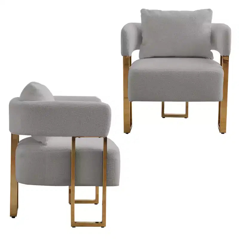 Lot de 2 chaises d'appoint modernes avec revêtement en tissu polaire Teddy et pieds en métal doré