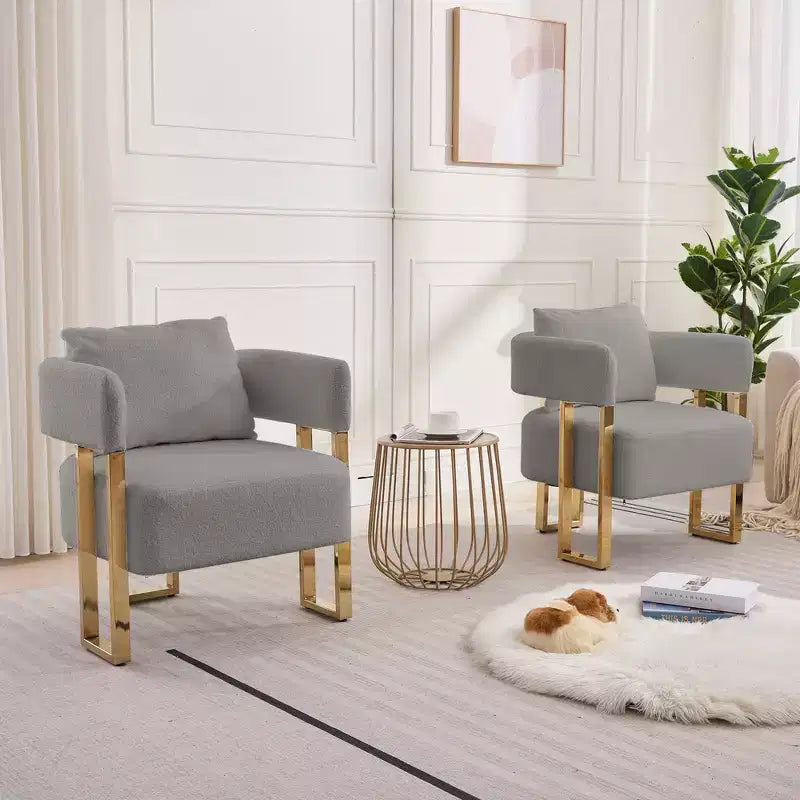 Lot de 2 chaises d'appoint modernes avec revêtement en tissu polaire Teddy et pieds en métal doré