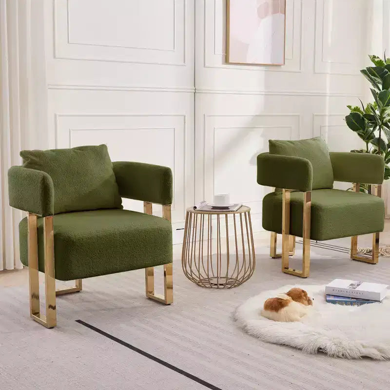Lot de 2 chaises d'appoint modernes avec revêtement en tissu polaire Teddy et pieds en métal doré
