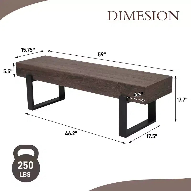 Banc de salle à manger de 59 po en MDF et pieds en métal, usage multiple