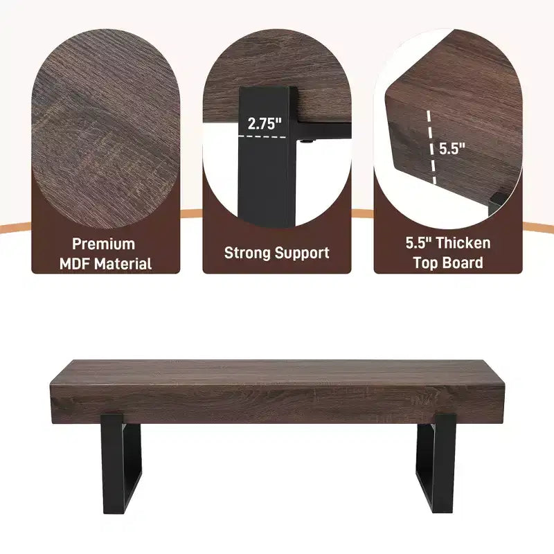 Banc de salle à manger de 59 po en MDF et pieds en métal, usage multiple