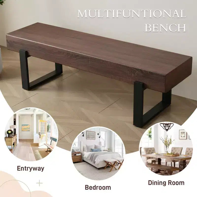 Banc de salle à manger de 59 po en MDF et pieds en métal, usage multiple