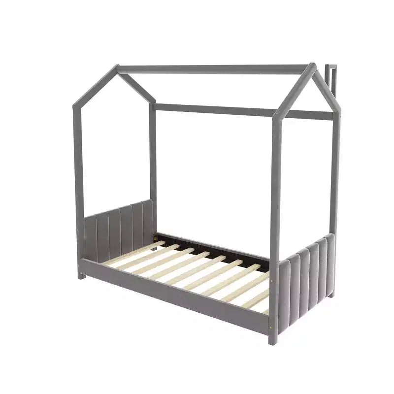 Lit en velours pour chambre d'enfant, gris