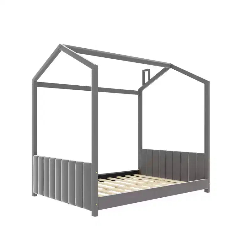 Lit en velours pour chambre d'enfant, gris