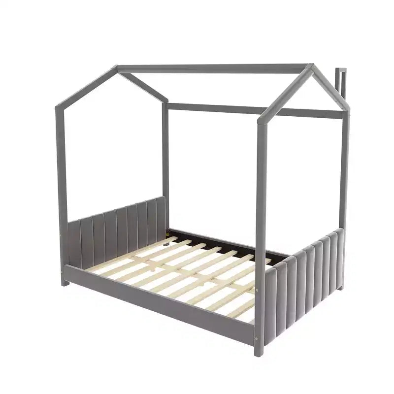 Lit en velours pour chambre d'enfant, gris